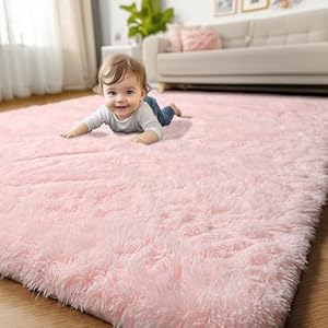 Pink Area Rugs for Bedroom Girls, Living Room Decor, Fluffy Fuzzy Shag Rug 4×6 for Kids Room, Soft Cute Indoor Floor Carpet for Baby, Teen, Nursery, Preppy Dorm, Playroom, Plush Aesthetic Bedside Rug