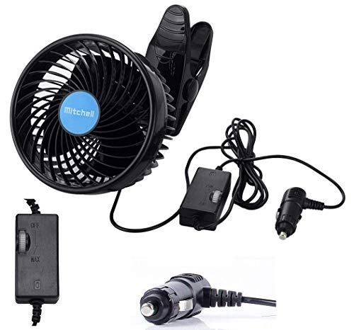 QIFUN 12V Electric Car Clip Fan, 6 Inches Cooling Air Fan, 360° Rotatable