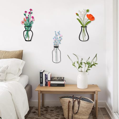Miniatura 7 de Juego De 3 Flores De Metal Adornos Florales De Colores Para Decoraciones Rústicas De Pared Adornos De Pared En Un Cuarto De Baño O Un Comedor