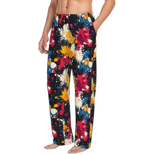Mens Pajama Pants - Abstract Tie-Dye Colors Print Soft Sleep Lounge Pants For Men, Casual Pj Bottoms With Pockets