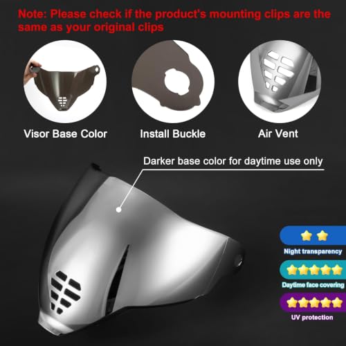 Image of PSLER Shatterproof Helmet Visor for Icon Airflite IC-06,Silver | Impact-Resistant ,UV400 Protection, Motorcycle Tinted Face Shield for Airflite IC-06 ,Visor Replacement