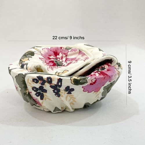 Image of Swayam 100% Cotton Cloth Roti Casserole | Hot Chapati Box | Washable Bread Basket | 22 cm Round Roti Basket | Floral Design - Cream & Pink