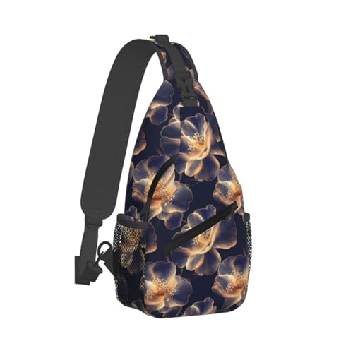 Sac à bandoulière imprimé camélia bleu marine pour voyage et randonnée quotidienne