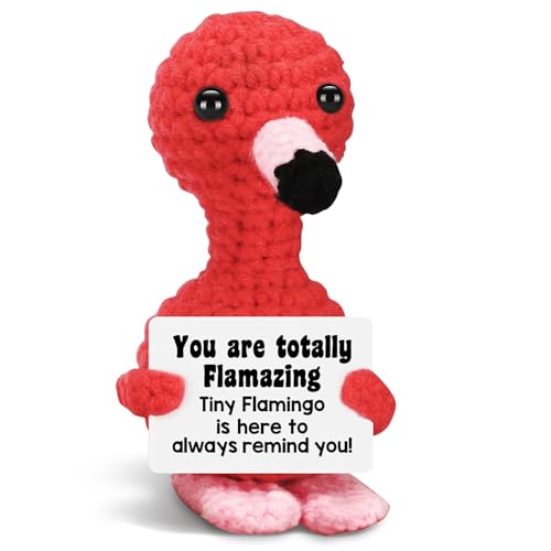 Onperpoe Lustige Positive Crochet Animal Flamingo mit Inspirierender Karte Positive Geschenke Emotional Support Animal Handgefertigt Flamingo Geschenke für Frauen Mädchen Geburtstag