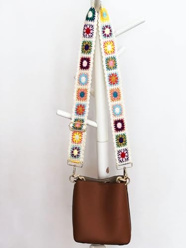 Image of Crochet Flower Purse Straps Replacement Crossbody for Handbags Women Guitar Strap Wide Adjustable Bag Strap(2 inch)