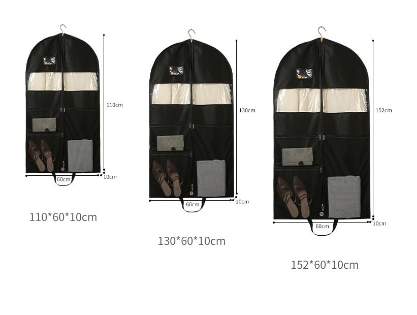Clothes Cover 5 Pack Garment Bags for Travel Hanging Garment Bag with Pockets Foldable Suit Bags (Color : Black, Size : 60 * 10 * 130cm)2