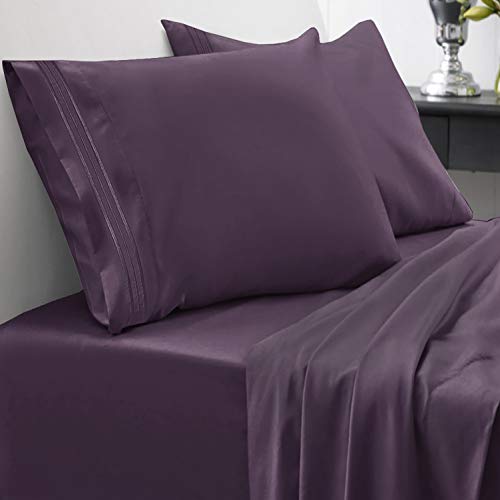 Sweet Home Collection Luxury Bedding Set including Flat, Fitted Sheet, 2 Pillow Cases, Microfiber, Purple, King