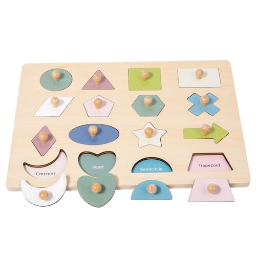 Image of Adena Montessori Wooden Shape Peg 16 Piece Puzzle for Toddlers 2-4,Montessori Colorful Shapes Sorter Board,Geometric Color Matching Toys for Girls Boys 18-24 Months,Baby & Toddler Eearly Learning Gift