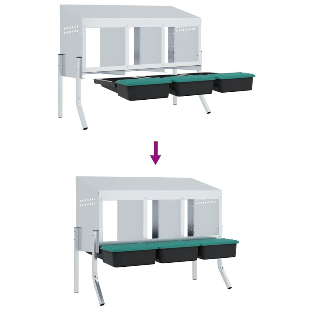 Nido per polli, 4 scomparti, con gambe in acciaio zincato, 110 x 50 x 68 cm, resistente alle intemperie, con regolazione flessibile dell'altezza delle gambe, per interni ed esterni, comoda