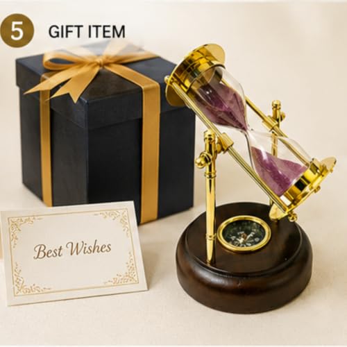 Image of Sand Timer sandclock Antique Brass Sand Timer with Compass on Wooden Base Hourglass Clock Nautical Theme Decor
