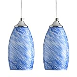 Blue Pendant Lights 2 Pack, Pendant Lighting for Kitchen Island with Handcrafted Art Glass, Chrome F
