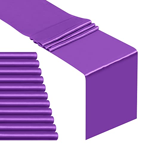 Paquete de 12 caminos de mesa de satén de 12 x 108 pulgadas de largo, camino de mesa de seda satinada para boda, cumpleaños, recepción, banquete, decoración de fiestas (morado, paquete de 12)