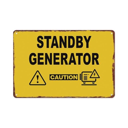 8x12 Inch Aluminum Caution Standby Generator Warning Sign, Rustproof Weather Resistant Safety Notice Metal Sign for Outdoor Indoor Property Placement