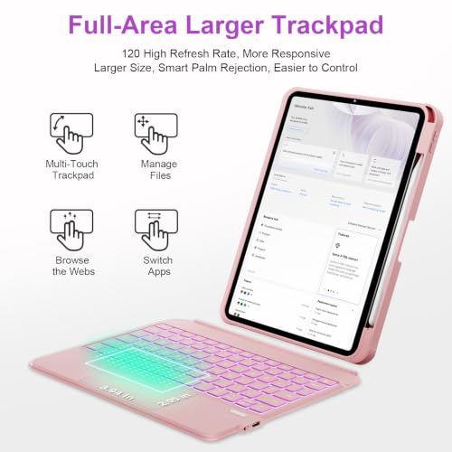 Image of iPad A16 11 /10th Gen Case with Keyboard, Air 11 inch (M4 /M3 /M2, 2026 /2025 /2024), Magnetic Detachable Backlit Keyboard, Trackpad, 360 Stand, Pencil Holder for Air 5 /4th 10.9 inch Pro 11(Rose Quartz)