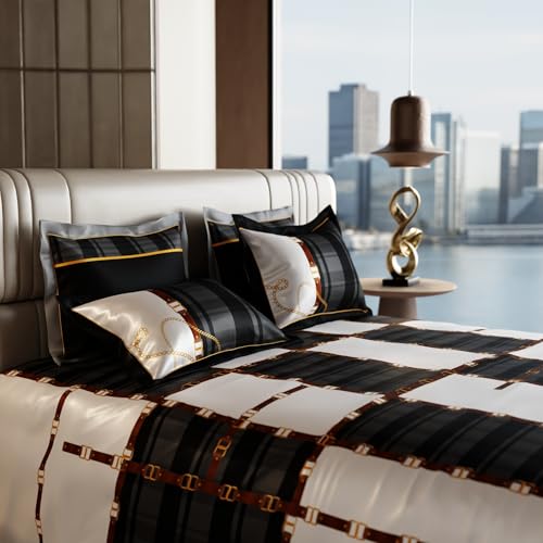 Image of Stoa Paris 300TC UltraSatin Super Size Bedsheet with 4 Pillow Covers, 274cm x 274cm Ideal for King & Double Bed, Gentle on Skin & Hair, Fade & Wrinkle Resistant, Quick Dry, Baroque - Black-Grey