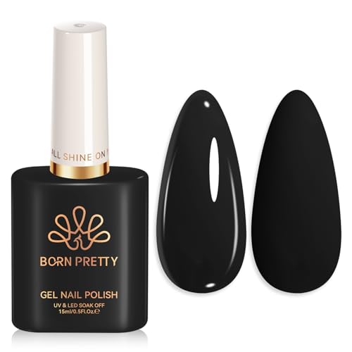 Born Pretty Esmalte Semipermanente Negro Puro, 15ML Esmalte de Uñas Gel Soak Off U V LED para Salón de Manicura y DIY en Casa