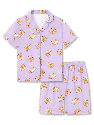 Topgal Girls Pajamas Soft Capybara Graphic 2PC Button Up PJs Size 6