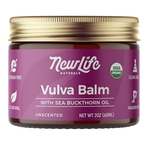 NewLife Naturals Certified Organic Vulva Balm w/Sea Buckthorn- Itching Dryness Irritation Menopause Support, Postpartum Essentials, Vaginal Moisturizer | All Natural Intimate Feminine Care - 2oz USA