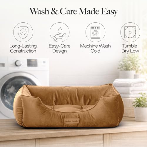 Image of Modern Threads Luxury Dog Bed - Comfortable Tufted Velvet Cushion for Small to Large Dogs - Machine Washable - Durable & Cute Sleep Space for Pets - Pamper Your Pet with Cozy Beds - Caramel