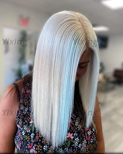 YiXing 60# Grey White Platinum Blonde 13x6 Short Bob Human Hair Lace Front Wigs Pre Plucked Bleached Knots with HD Transparent Lace Natural Hairline Brazilian Hair Wigs 150% Density 10Inch