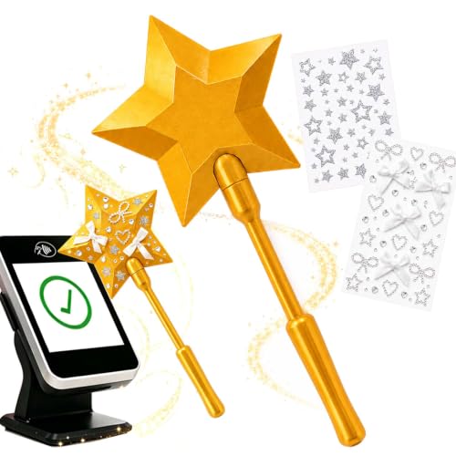 Star Credit Card Wand with Glitter Stickers, 3D Printed Fairy Pay Wand for Tap to Pay, 14.5" Contactless Payment Card Holder, Unique Gift for Birthday, Cosplay, Festivals & Fun Shopping (Gold)