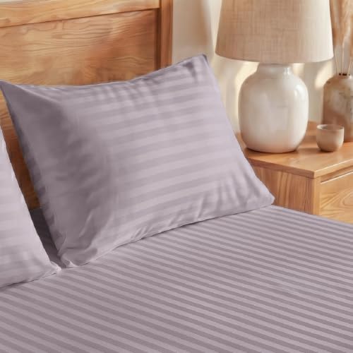 Image of Blue Dahlia 100% Cotton, Single Bedsheet (60 inch x 90 inch) +1 Pillow Cover, Silky Smooth Feel, 300TC Self Striped Premium Bedsheet, Colour: Lilac