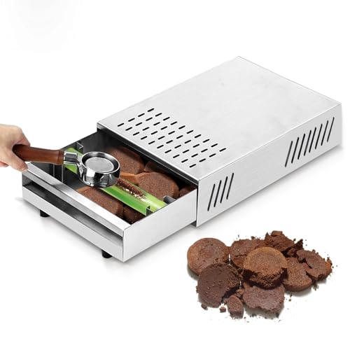 alouweekuky Knock Box Boite a Marc de Cafe Tiroir Détachable en Acier Inoxydable Boîte à Frapper avec Tige de Frappe Caoutchoutée Collecter et Recycler le Marc de Café (Acier Inoxydable)