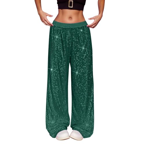 Pantalon à paillettes femme chic coupe large et taille haute ornée de sequins