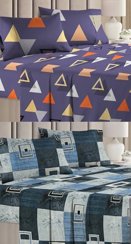 Image of VAS COLLECTIONS Prime Collection Combo Pack of 2 Double Bedsheets with 4 Pillow Covers | 144 TC Soft Brushed Microfiber-Blend -Long Lasting & Wrinkle Free,7.5X7 Ft Set of 6 Pcs (Purple&Blue)