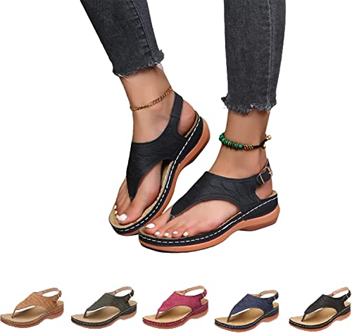 Dimleen Orthopedic Sandals, Sursell Women's Comfy Orthotic Sandals, Beautiful Arch Support Orthopedic Sandals (Black,37)