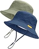HONGTEYA Baby Sun Hat Toddler Boy Bucket Hat Kids Summer Beach Hat Wide Brim Sun Protection Green/Navy
