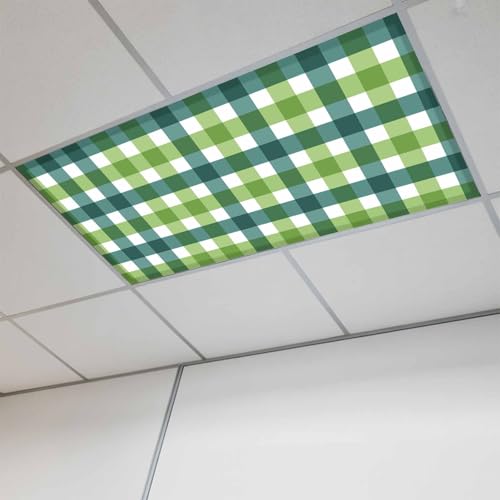 Fluorescent Light Covers for Drop Ceiling St. Patrick's Day Irish Lucky Green Theme Plaid Magnetic Light Filters, Buffalo Tartan Ceiling Shade Filters for Home Classroom Office,2x4 ft,1Pack