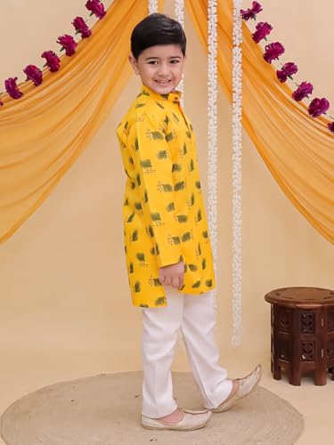 Image of AJ DEZINES Boys Cotton Full Sleeve Letter Printed Kurta Pajama Set for Kids - Ethnic wear | Special Occasion & Traditional Outfit |Boys Kurta Set - Regular Fit