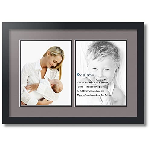 ArtToFrames Collage Photo Frame Double Mat with 2 - 8.5x11 Openings and Satin Black Frame