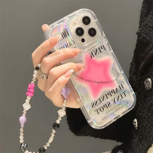 Coque iPhone 13 Pro avec bracelet perles et cœur rose, cadeau mignon idéal - 7