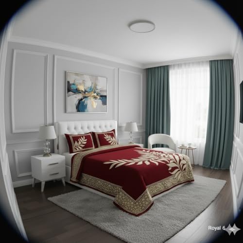 Image of Fresh from Loom Printed Bedsheet Leaf Print Print Bedsheet Set, Crafted in Chenille 500 TC Fabric with 2 Pillow Covers, Comfortable Breathable Bed Cover, B 90x100 Inches | Leaf Mahroon | Chenille