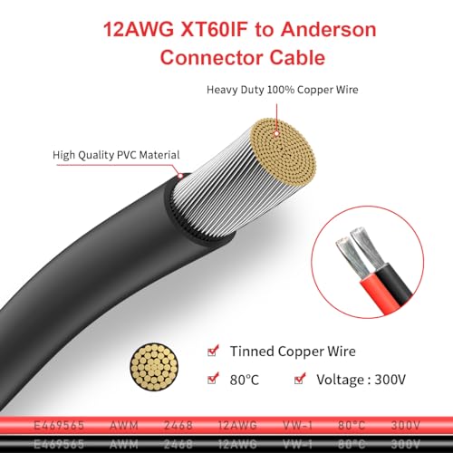 ELFCULB Adaptador XT60i para Anderson, cabo conector Anderson para XT60i 12AWG para bateria RC, esta