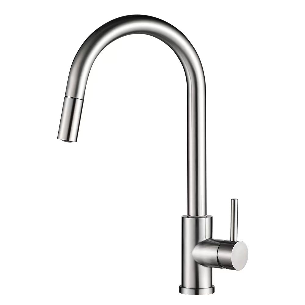 VALAZ Rubinetto Lavello Cucina Con Doccetta Estraibile Nichel | Rubinetti Miscelatore Monocomando | Alta Pressione, Risparmio idrico, Girevole a 360°, Installazione Veloce | Acciaio Inox, Serie Parana
