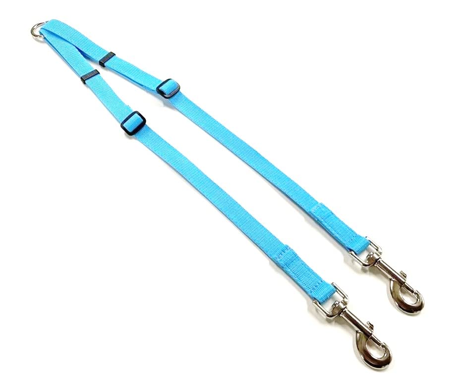 Dog Coupler/Splitter Lead Dual Walking Leash Adjustable 20mm Webbing 2 Way Splitter (Sky Blue)