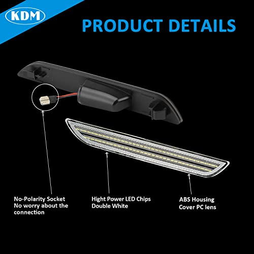 Kdm Led Fender Side Marker Reflectors Lights Dual Rows, Compatible For 2015-2022 Ford Mustang Assembly Rear Side Bumper Marker Lamp,Clear Lens Bright White Pack Of 2 #TOP2
