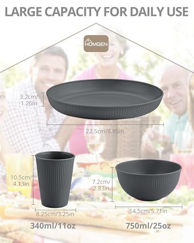 HOMGEN Plastic Plates and Bowls Set 12 PCS Camping Unbreakable Dinnerware Set Reusable Plates Bowls 11oz Cups Microwave & Dishwasher Safe Dinner Plates Lightweight Party Tableware Service for 4 - Image 3