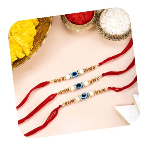 Image of Peora Evil Eye & Crystals Studded Rakhi for Brother Bhaiya | Red Thread | Raksha Bandhan Hamper with Roli Chawal Greeting Card