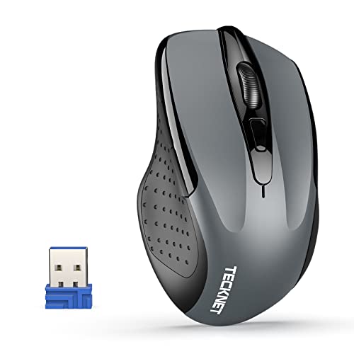 TECKNET Souris sans Fil, Silencieuse Souris Optique avec 4000 DPI, Souris Ergonomique pour Ordinateur Portable PC avec Récepteur USB, Gris