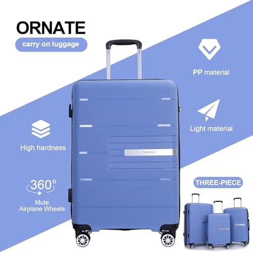 Luggage Set 3 Piece,Suitcases with Wheels,Travel Luggage with TSA Lock,Hardshell Luggage Sets-20/24/28inch,PP,Purplish Blue2