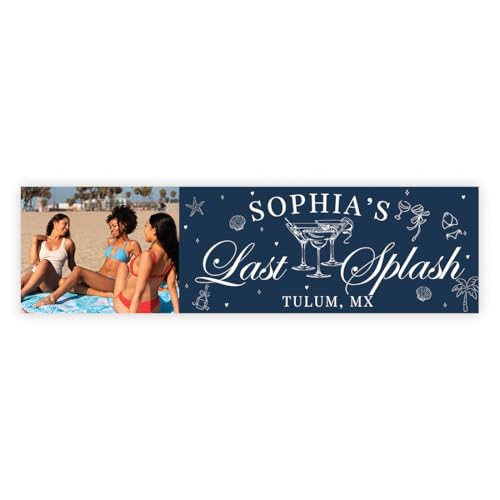 Andaz Press Last Splash Custom Bachelorette Banner with Photo, Personalized Bachelorette Party Decorations, Beach Banner Blue, Cute Party Decor, Backdrop for Pictures, Coastal Themes, 13x48 Inch