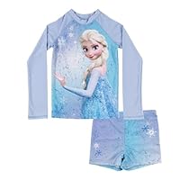 United Labels Disney Die Eiskönigin Badeanzug zweiteilig UV Schutz 50 für Mädchen, ELSA, Blau, 98/104, Bademode Kinder mit Shirt und Badehose, Badebekleidung