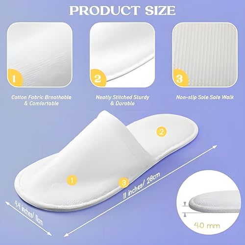 Image of White Disposable Slippers, Cotton Closed Toe Spa Slippers for Women and Men, Breathable Non-Slip Slippers for Hotel, Guests, Travel (Pack 1 Pairs)