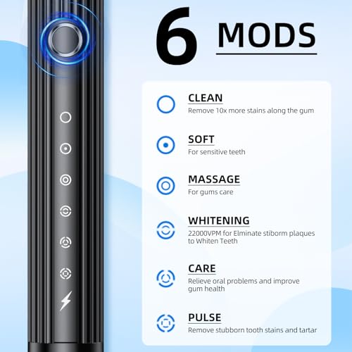 Electric Toothbrush, Sonic Toothbrushes with 8 Duponts Brush Heads, with 2 Minute Smart Timer, 6 Modes with Teeth Whitening, Rechargeable Power Toothbrush (Black, One Size) - Image 5