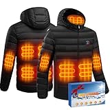 Heated Jacket 3 Levels 9 Heating Zones Heated Down jacket For Men Women Upgraded 2 USB Interfaces Detachable Zipper Head Cap Winter Electric Jacket for Outdoor Camping Riding XL (Without Power Bank)