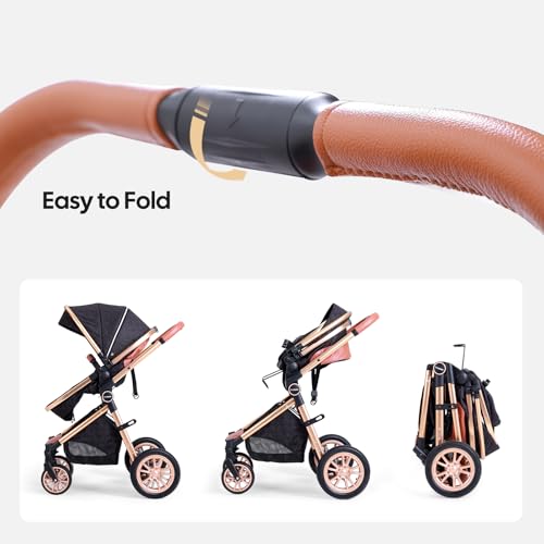 Image of Cochildor DuraFlex 2 in 1 Baby Stroller, Foldable Travel Stroller | Infant Stroller for Newborn to Toddler, Compact Stroller with Reversible Seat, All-Terrain Wheels, UPF 50+ Canopy, Black